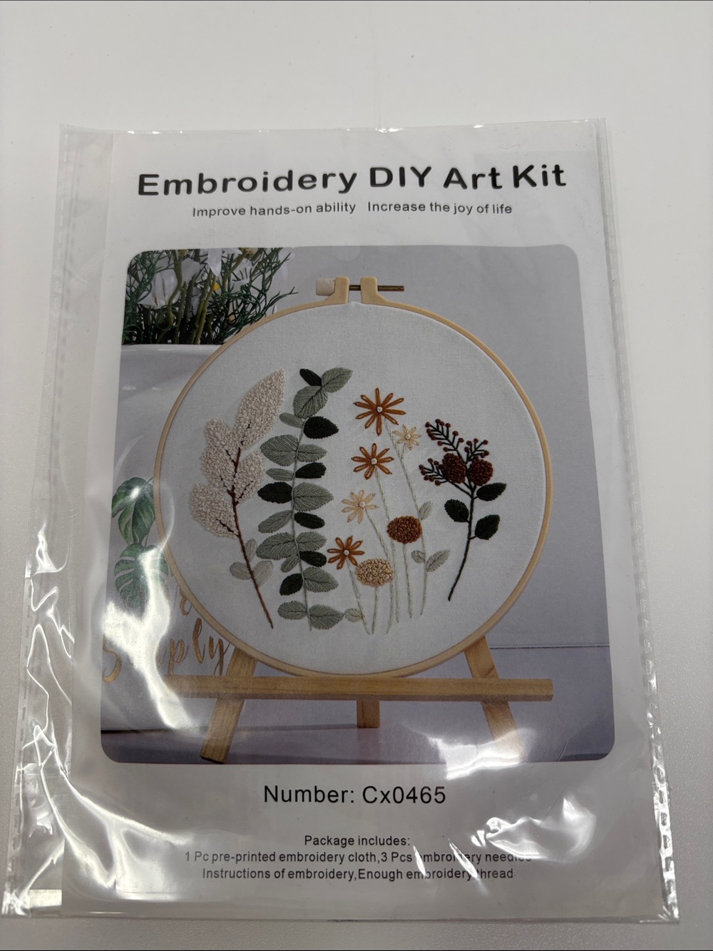 Embroidery DIY Art Kit - Neutral & Green Floral Hoop by